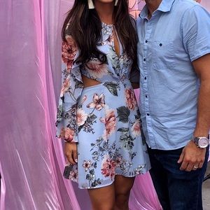 Long sleeve, deep v, cut out floral dress